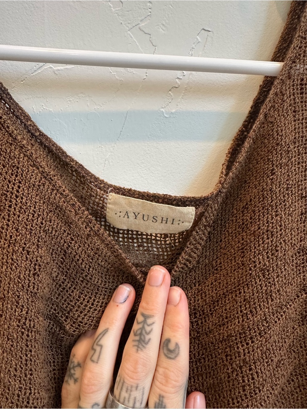 Boho Off-the-Shoulder Sheer Sweater in Brown - Picture 3 of 3